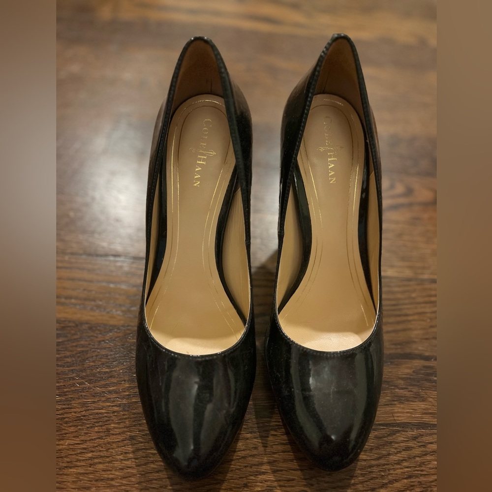 Cole Haan brand size eight (8) black patent heels/ pumps